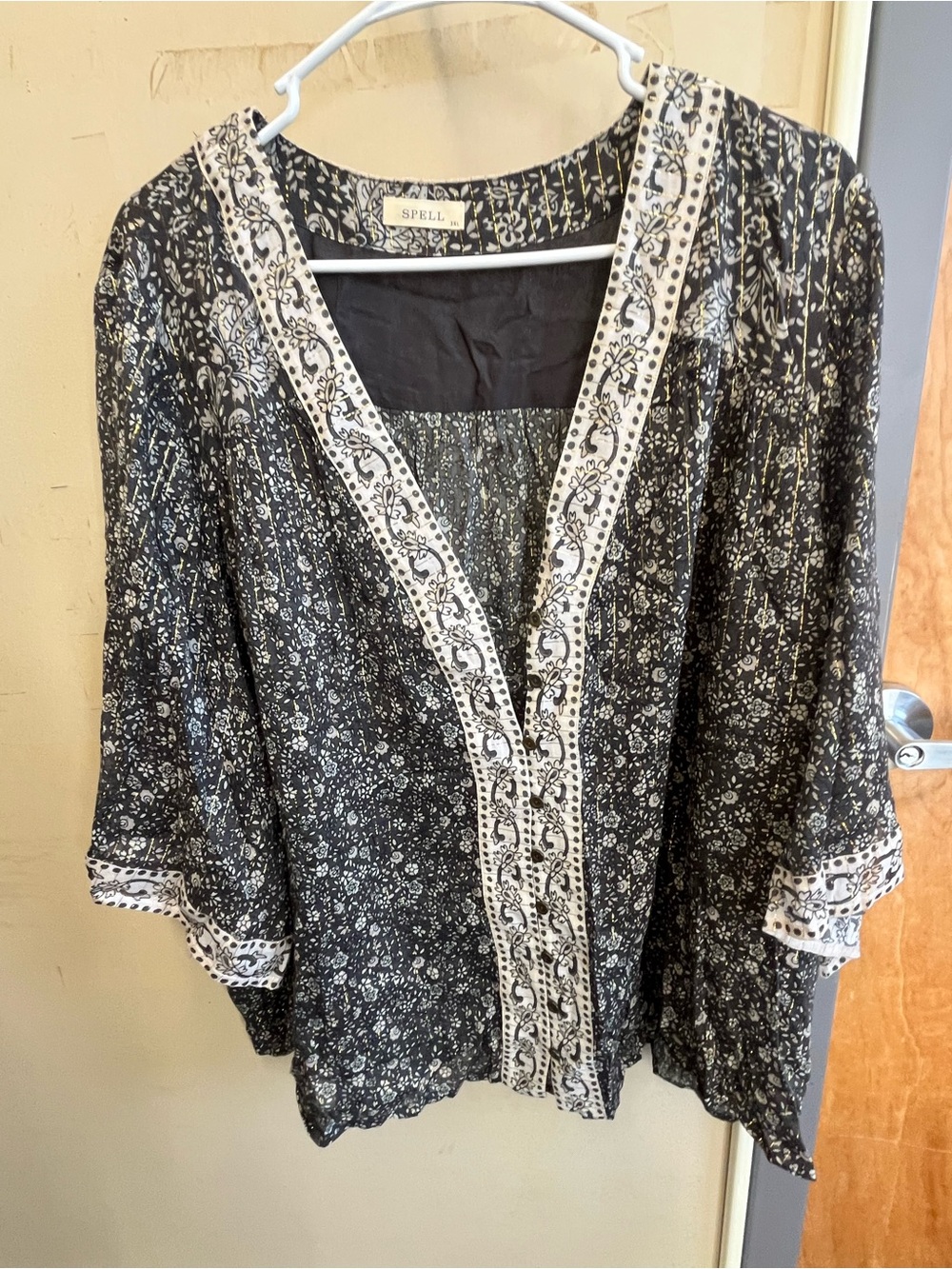 Spell Black Floral Tie-Front Peasant Top 3X